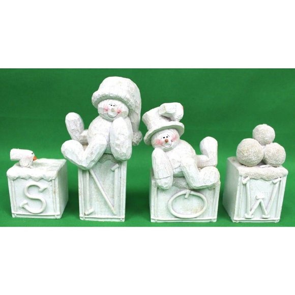 4 Piece SNOW Snowman Figurine Holiday Christmas Decor - Picture 1 of 3